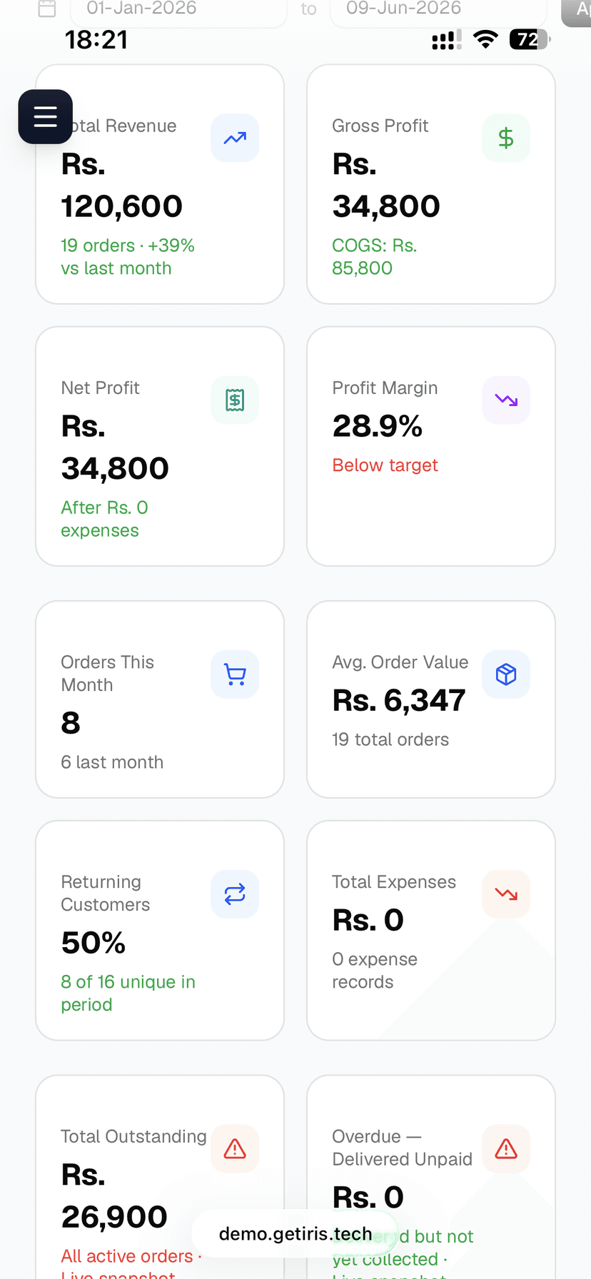 Iris POS — mobile analytics